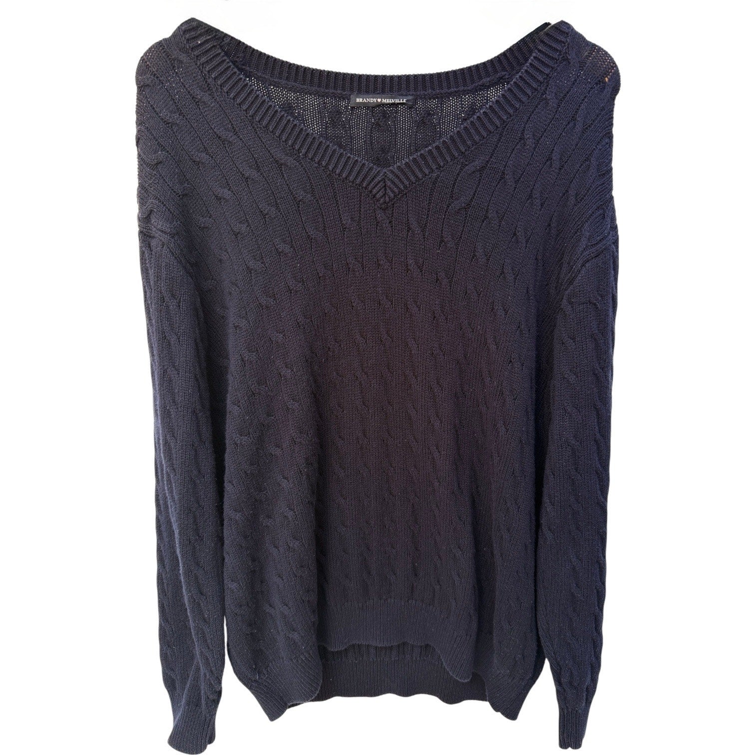 Brandy Melville Cable Knit Sweater Womens One Size Black Cropped Cozy Pullover