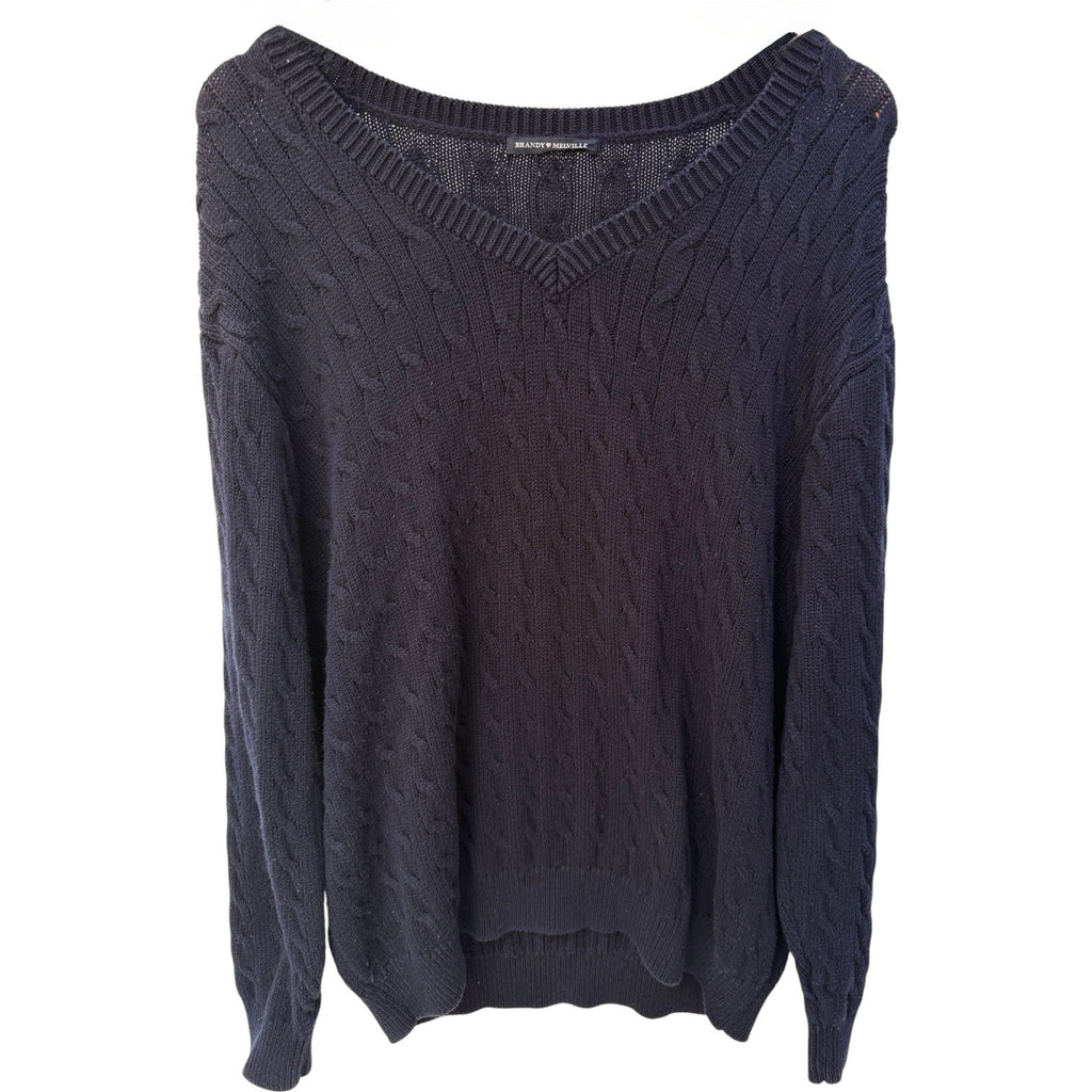 Brandy Melville Cable Knit Sweater Womens One Size Black Cropped Cozy Pullover
