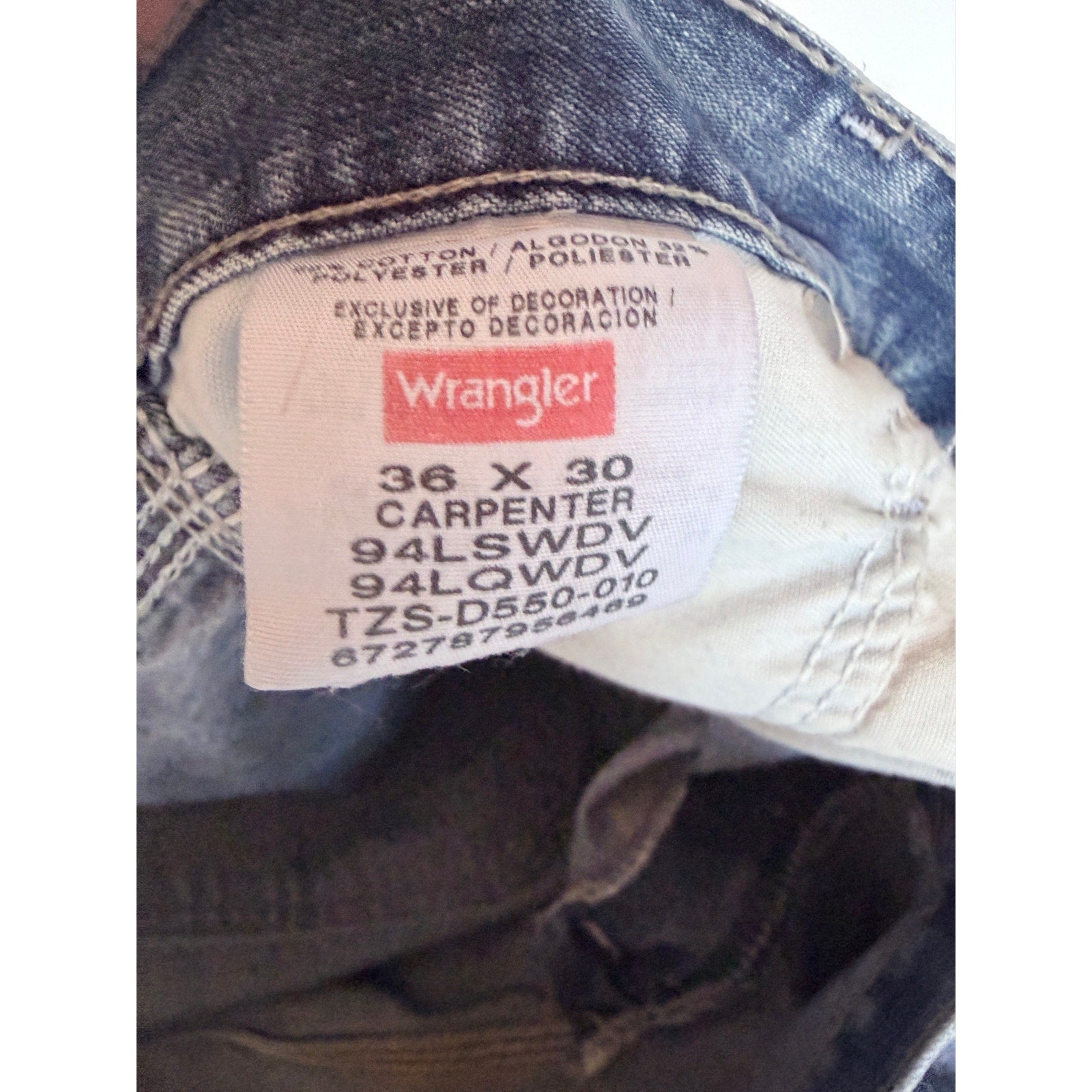 Wrangler Carpenter Jeans Mens 36x30 Blue Denim Workwear Utility Pants