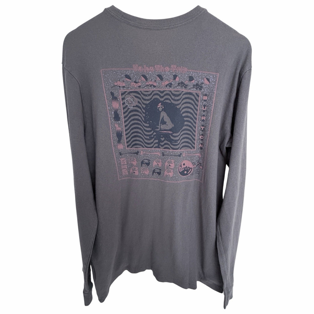Burton Long Sleeve Graphic T Shirt Womens Small Gray Surf Snowboard Cotton