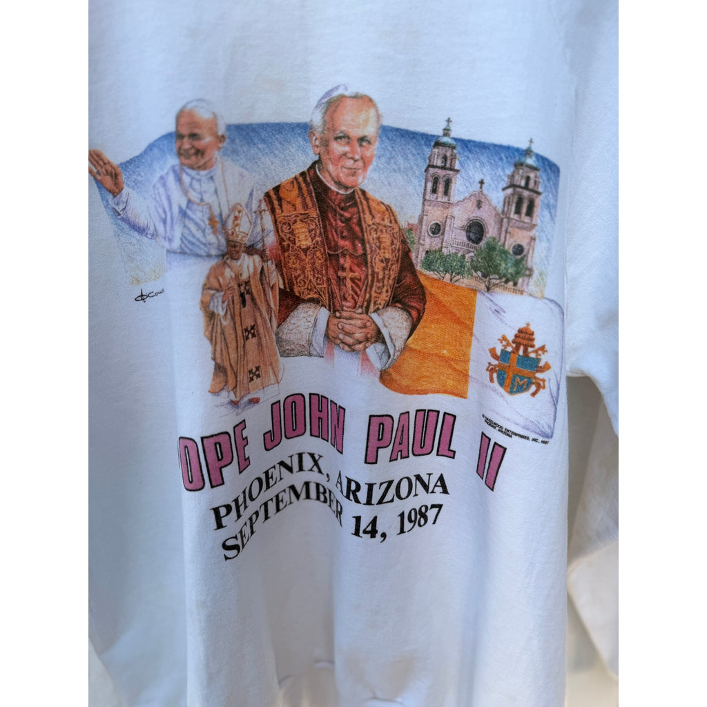 Pope John Paul II 1987 Phoenix AZ Sweatshirt Mens Large Vintage Religious White