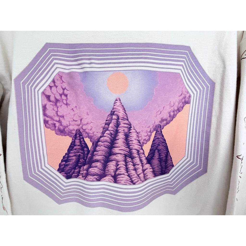 The North Face Long Sleeve Graphic Shirt Mens Large Beige Mountain Sleeve Print