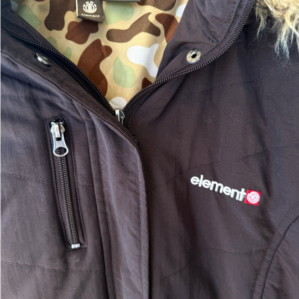 Element Parka Jacket Womens Large Brown Insulated Faux Fur Hood Winter Coat