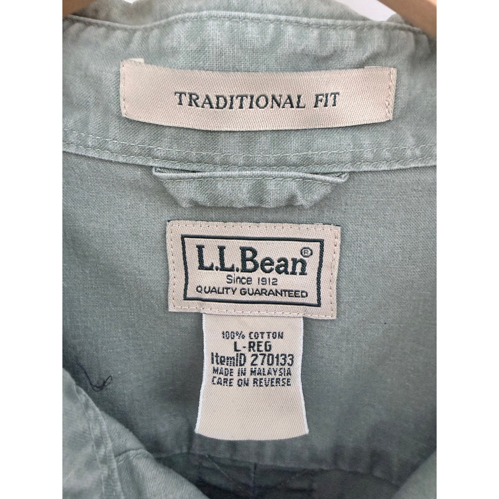 LL Bean Traditional Fit Button Up Shirt Mens Large Green Long Sleeve Cotton