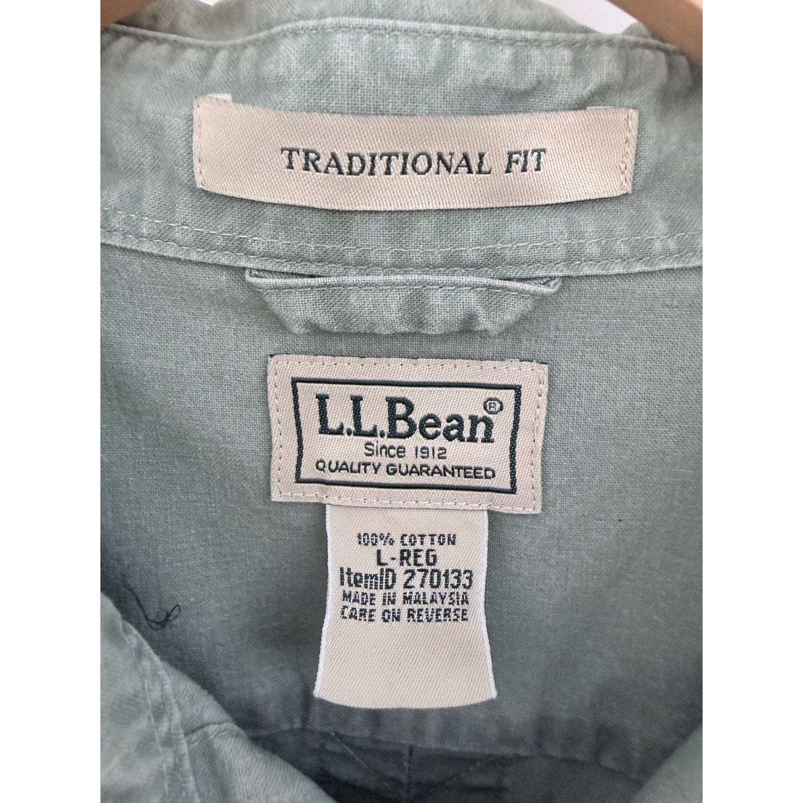 LL Bean Traditional Fit Button Up Shirt Mens Large Green Long Sleeve Cotton