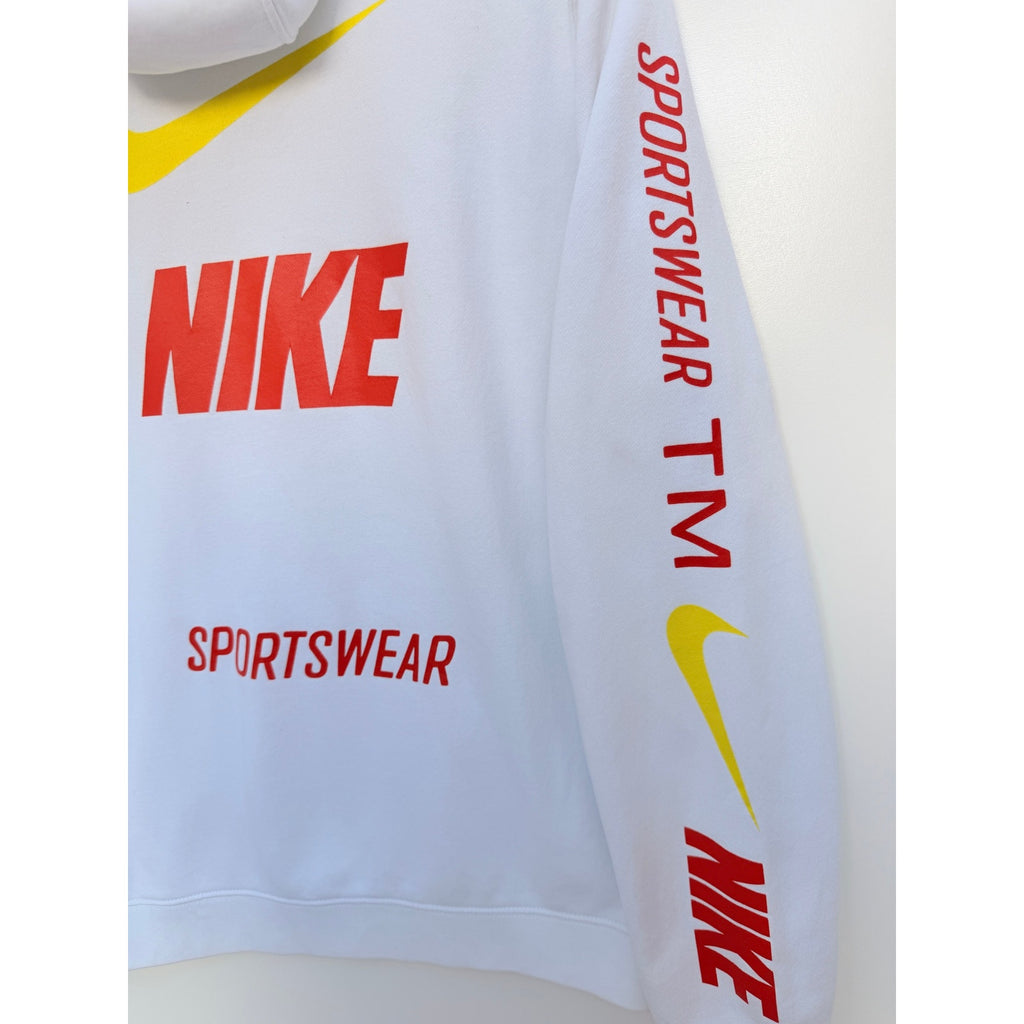 Nike Hoodie Mens Large White Swoosh Graphic Pullover Sweatshirt Athletic