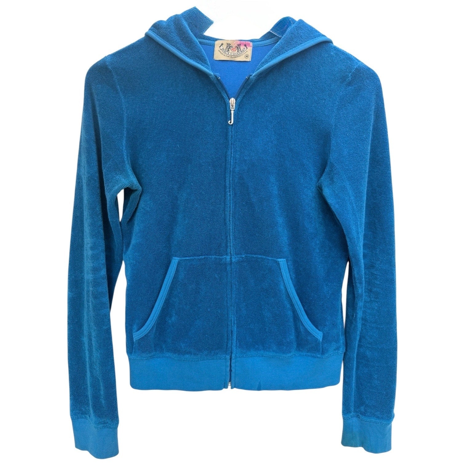 Juicy Couture Velour Zip Hoodie Womens Medium Blue Full Zip Y2K Style