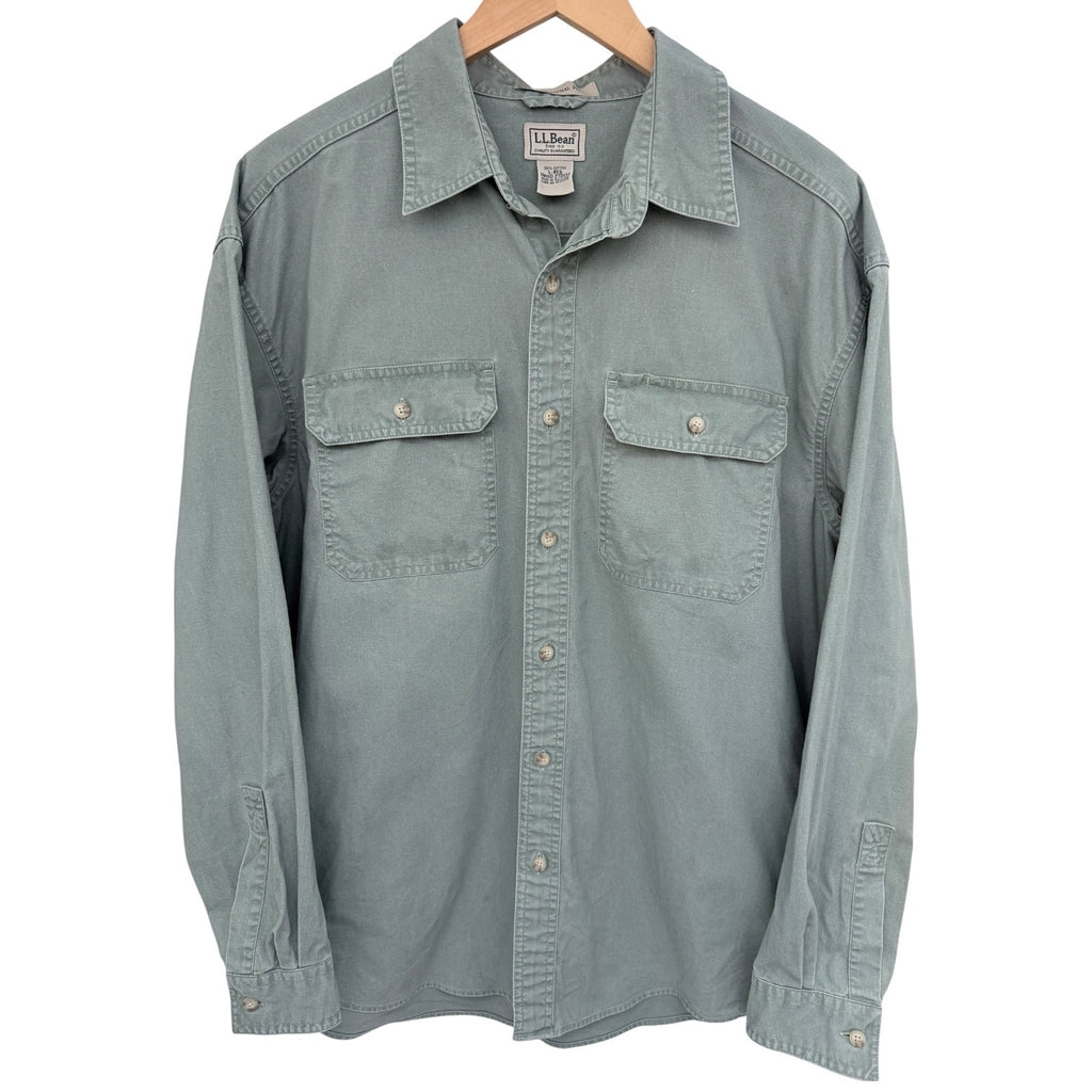 LL Bean Traditional Fit Button Up Shirt Mens Large Green Long Sleeve Cotton