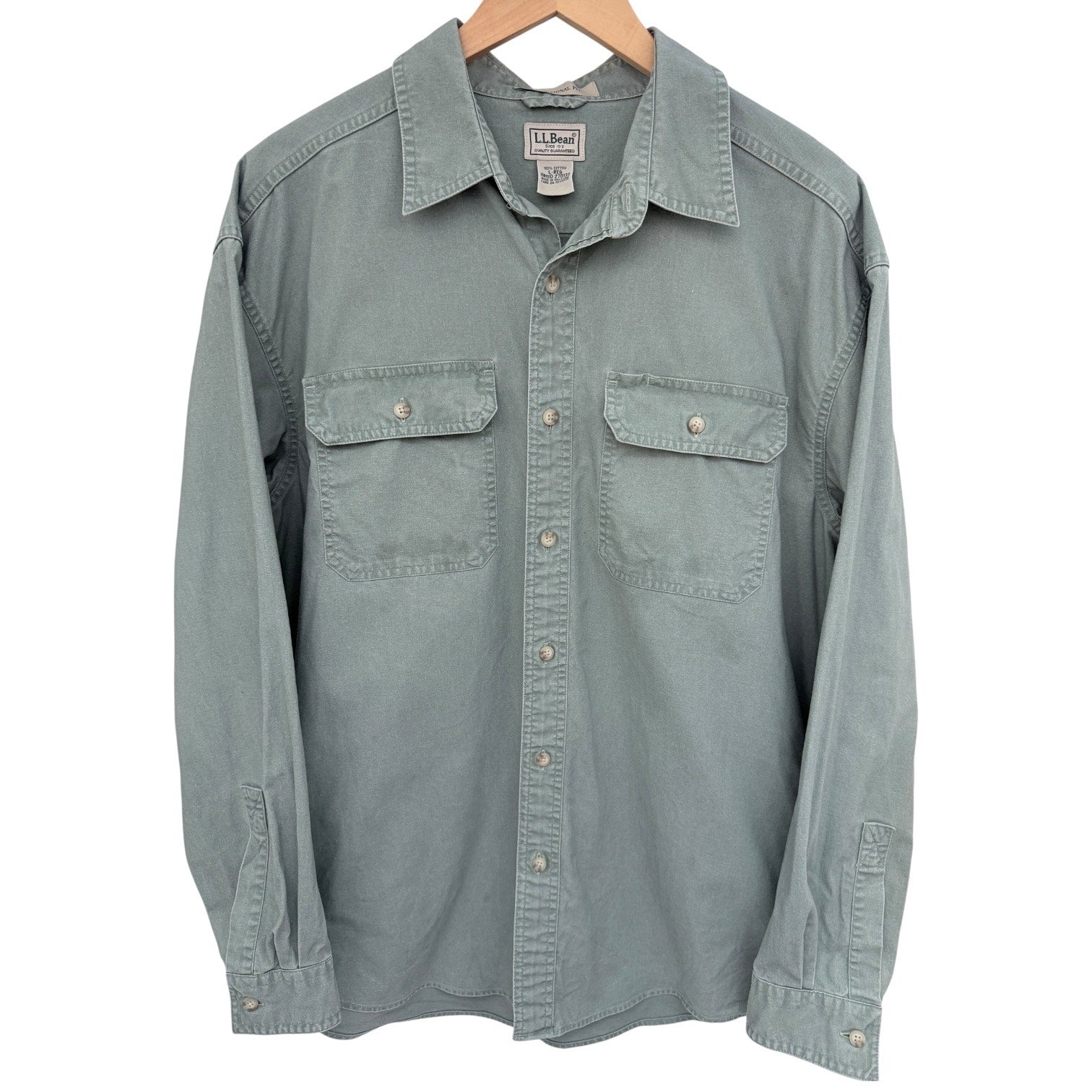 LL Bean Traditional Fit Button Up Shirt Mens Large Green Long Sleeve Cotton