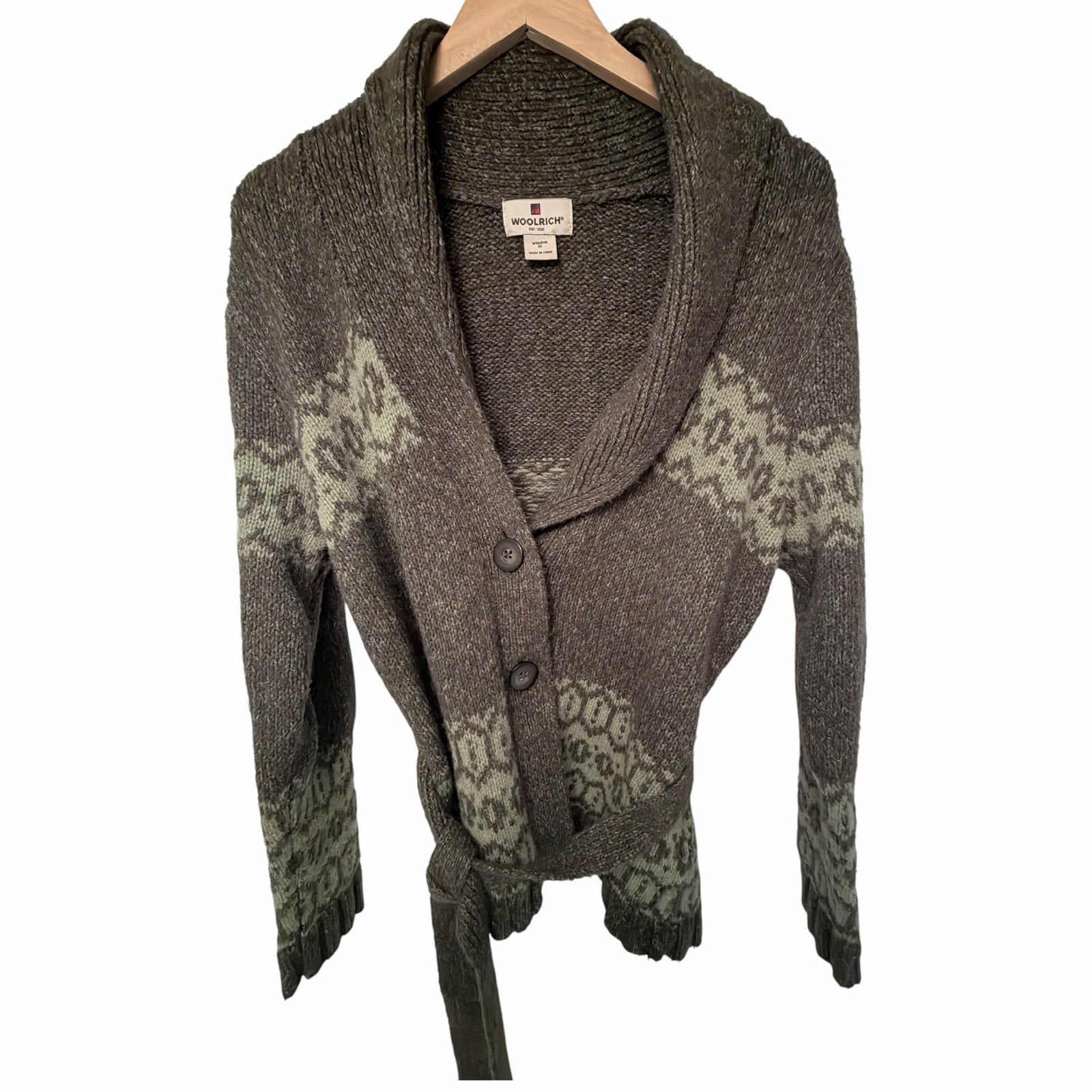 Woolrich Fair Isle Shawl Collar Belted Cardigan Women's Medium