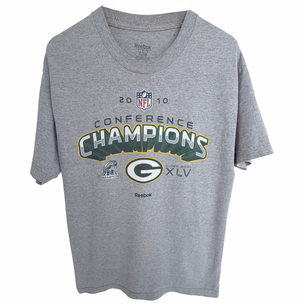 Reebok Green Bay Packers 2010 NFC Conference Champions T Shirt Mens Large Gray