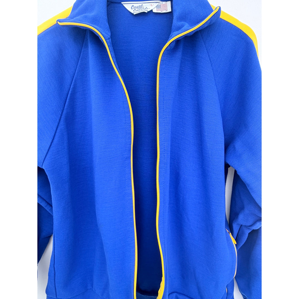 Court Casual Track Jacket Mens Large Blue Yellow Full Zip Vintage USA Made
