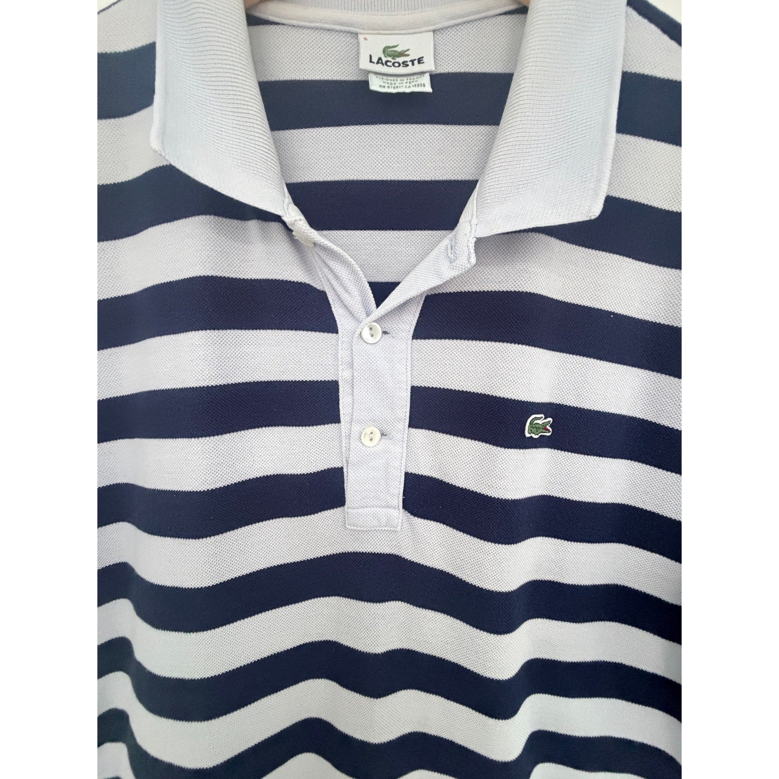 Lacoste Blue White Striped Pique Polo Mens Large