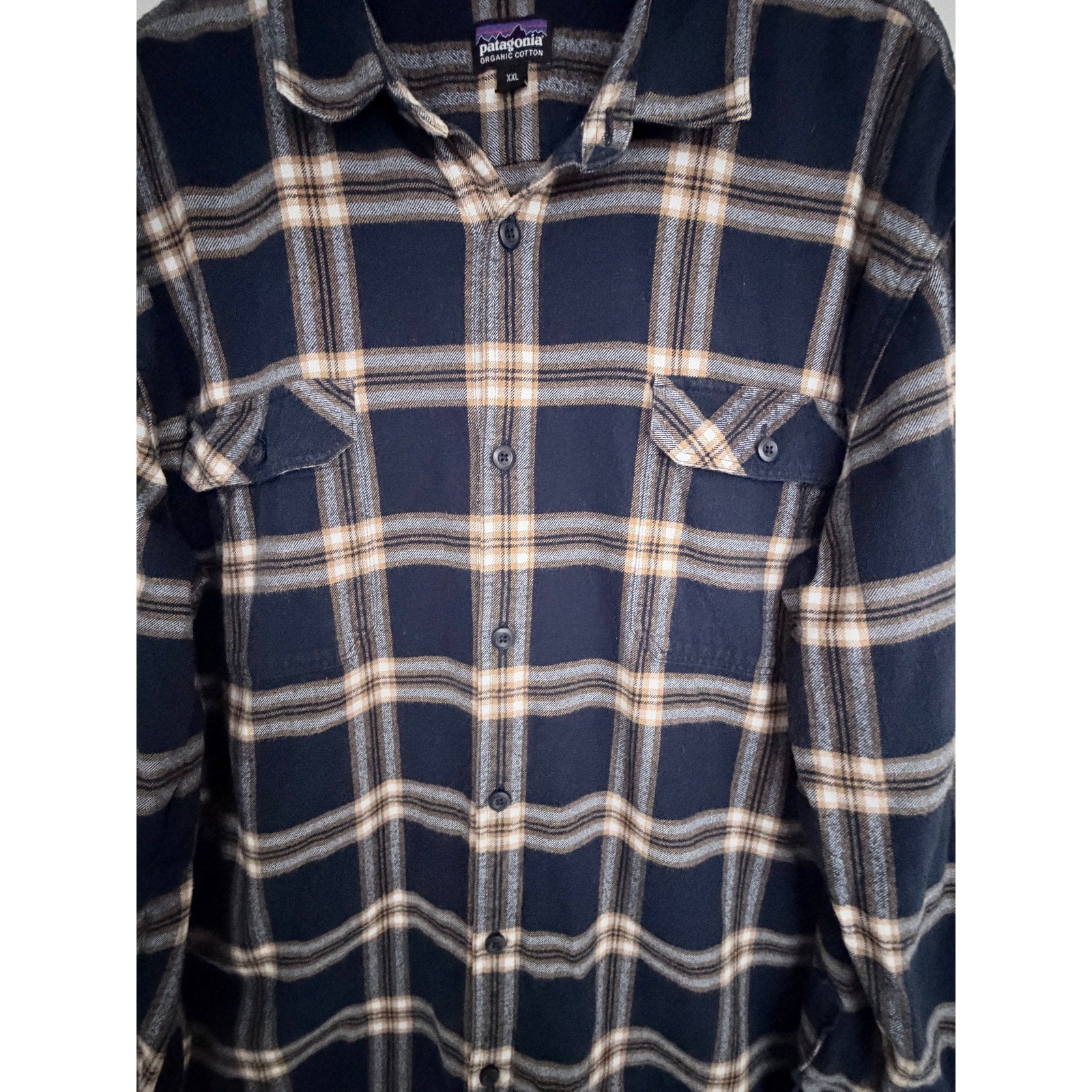 Patagonia Organic Cotton Flannel Shirt Mens XXL Blue Plaid Button Front