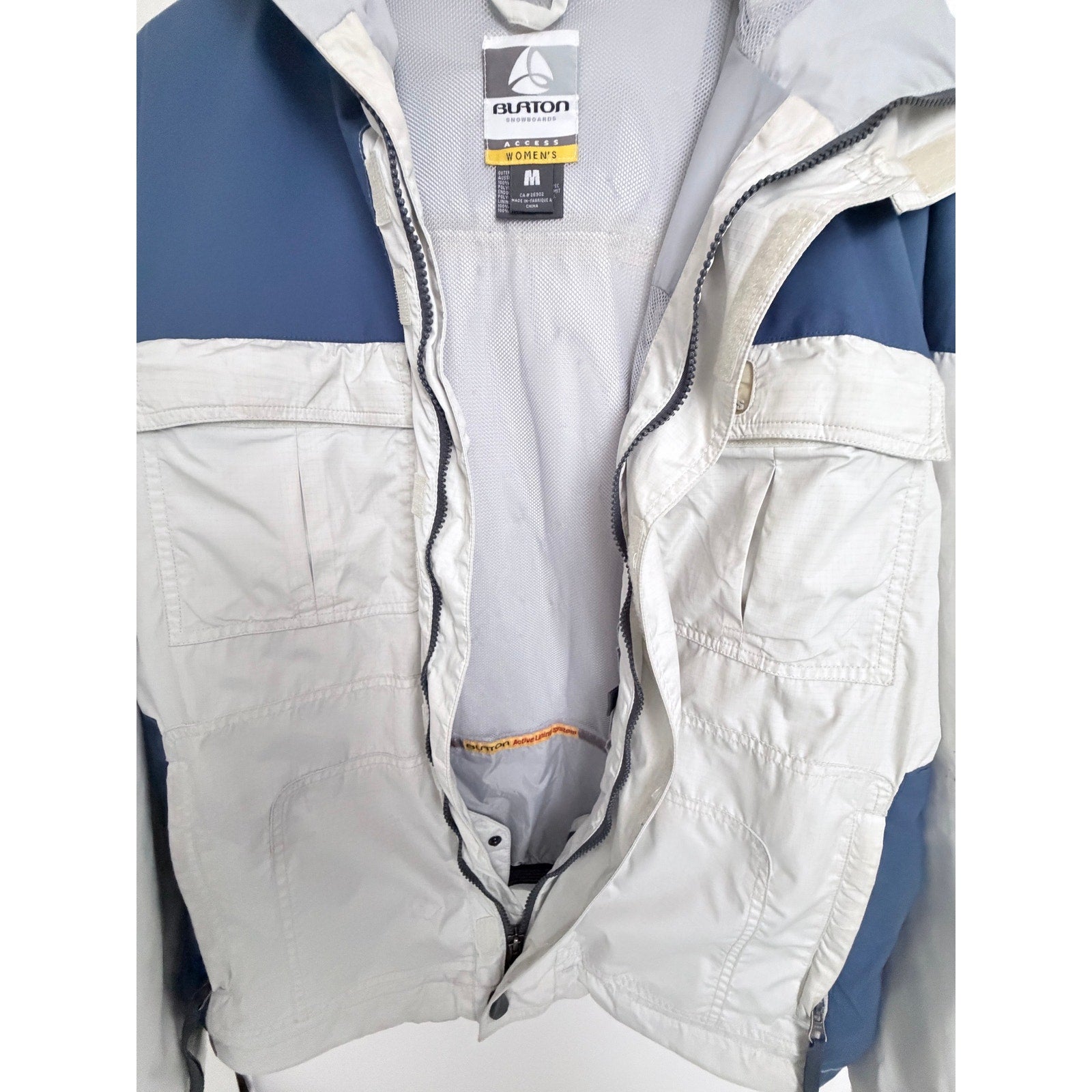 Burton Access Womens Medium Blue White Snowboard Jacket Hooded