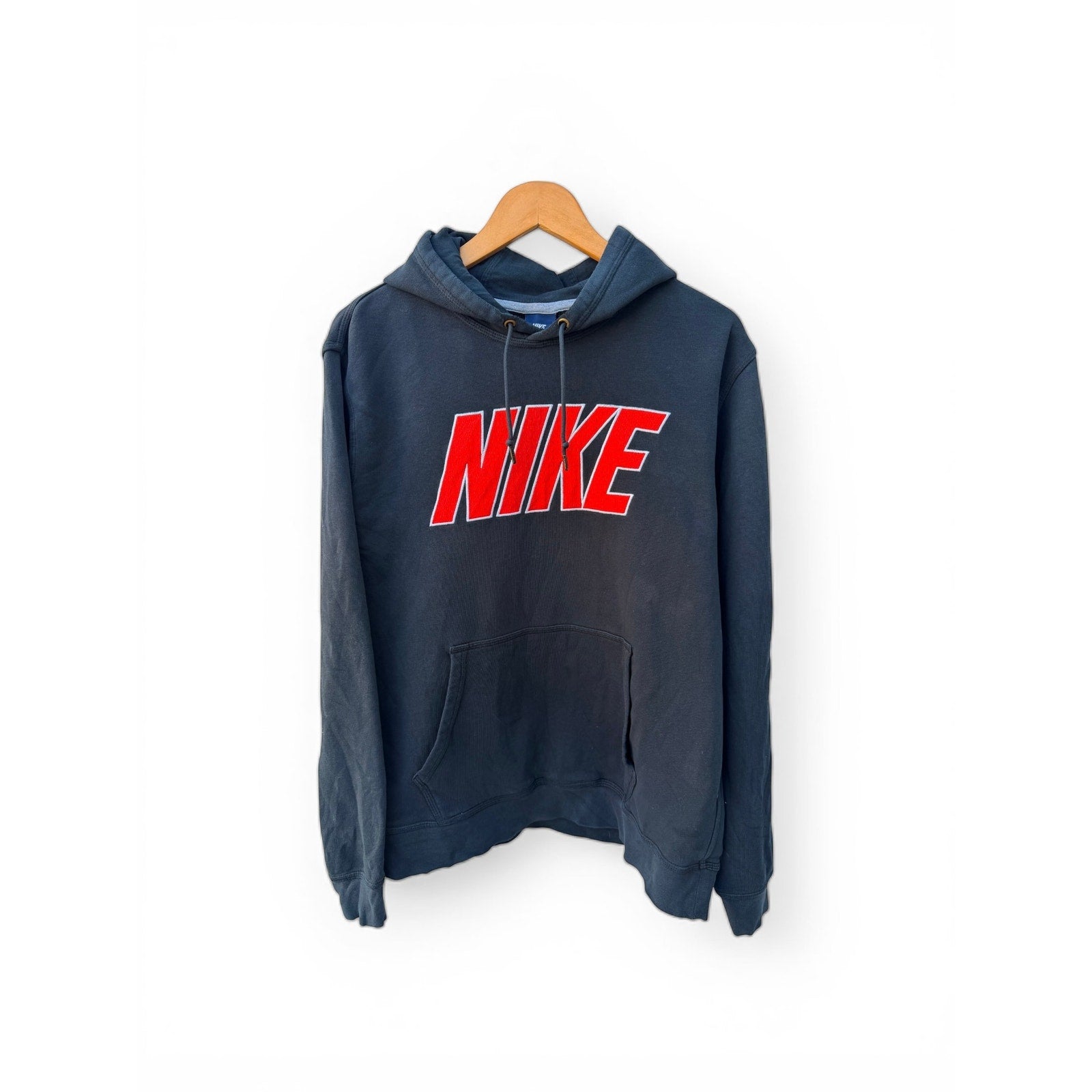 Nike Pullover Hoodie Mens XL Navy Red Spellout Logo Sweatshirt