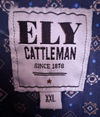 ELY Cattleman Men's Blue Snap-Front Striped Plaid Button-Up — brand label