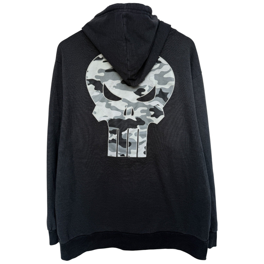 Marvel Punisher Hoodie Mens 2XL Black Camo Skull Graphic Zip Up Streetwear