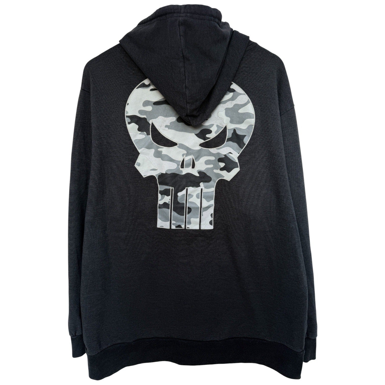 Marvel Punisher Hoodie Mens 2XL Black Camo Skull Graphic Zip Up Streetwear