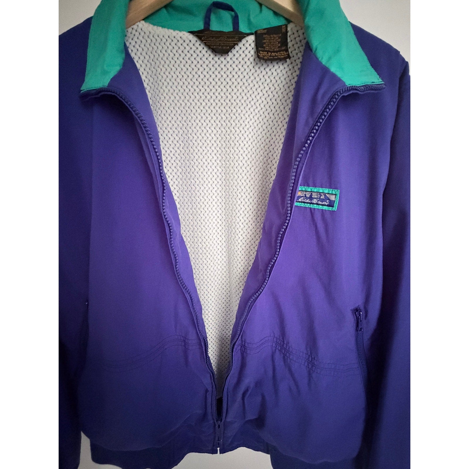 Eddie Bauer Full Zip Windbreaker Jacket Blue Green Mens M