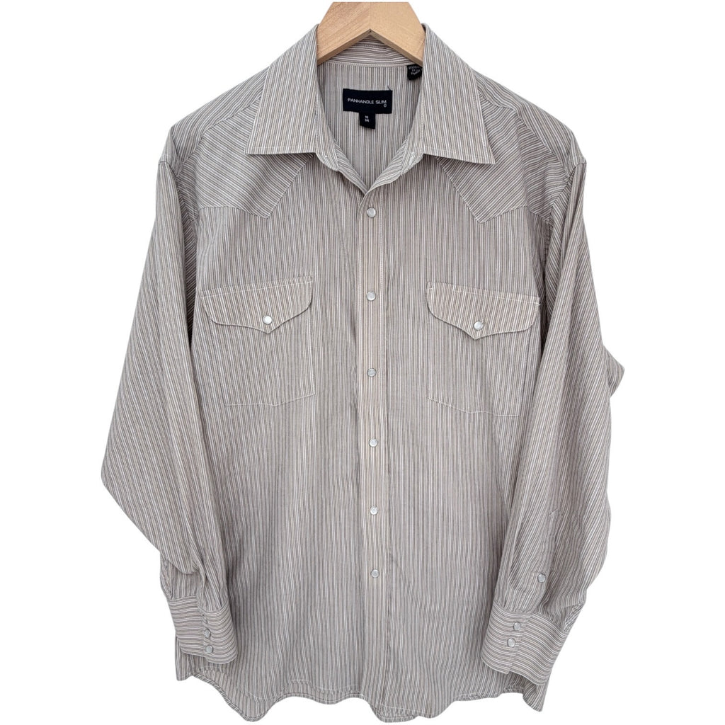 Panhandle Slim Western Shirt Mens 16 34 Beige Striped Snap Button Cowboy Shirt