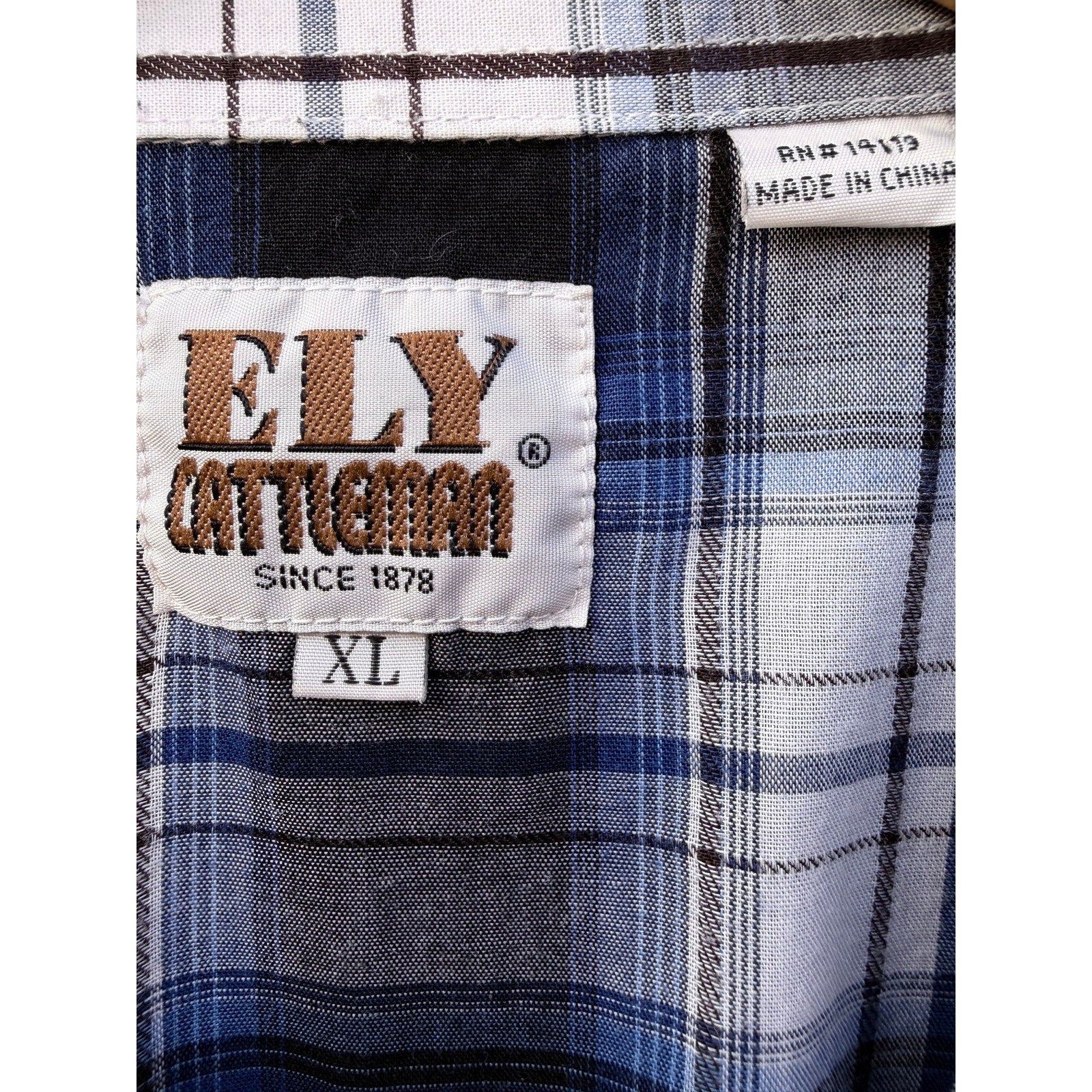Ely Cattleman Shirt Mens XL Blue Plaid Western Pearl Snap Short Sleeve Cowboy