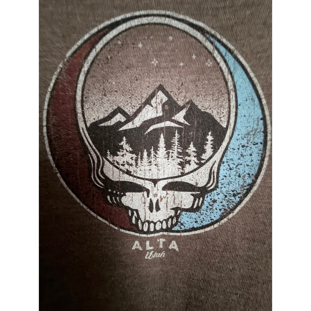 Spectra Alta Utah Skull Mountain Graphic T Shirt Mens Medium Brown