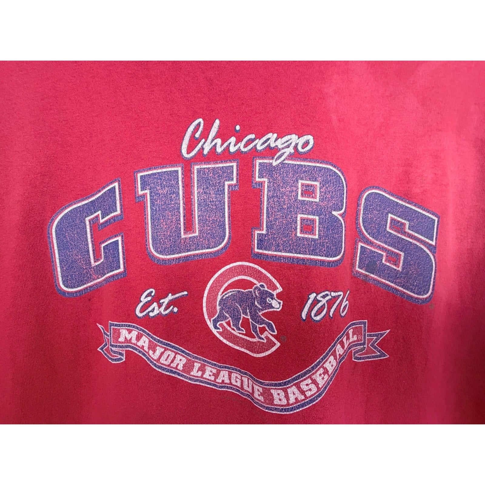 Chicago Cubs T Shirt Mens XL Red Distressed MLB Baseball Graphic Tee