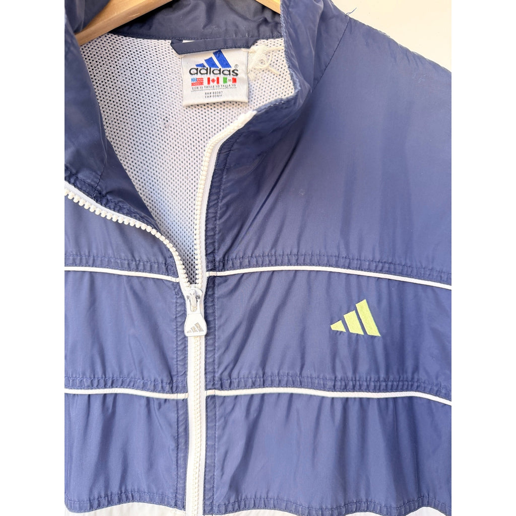 Adidas Windbreaker Jacket Mens XL Blue White Full Zip Lightweight Retro