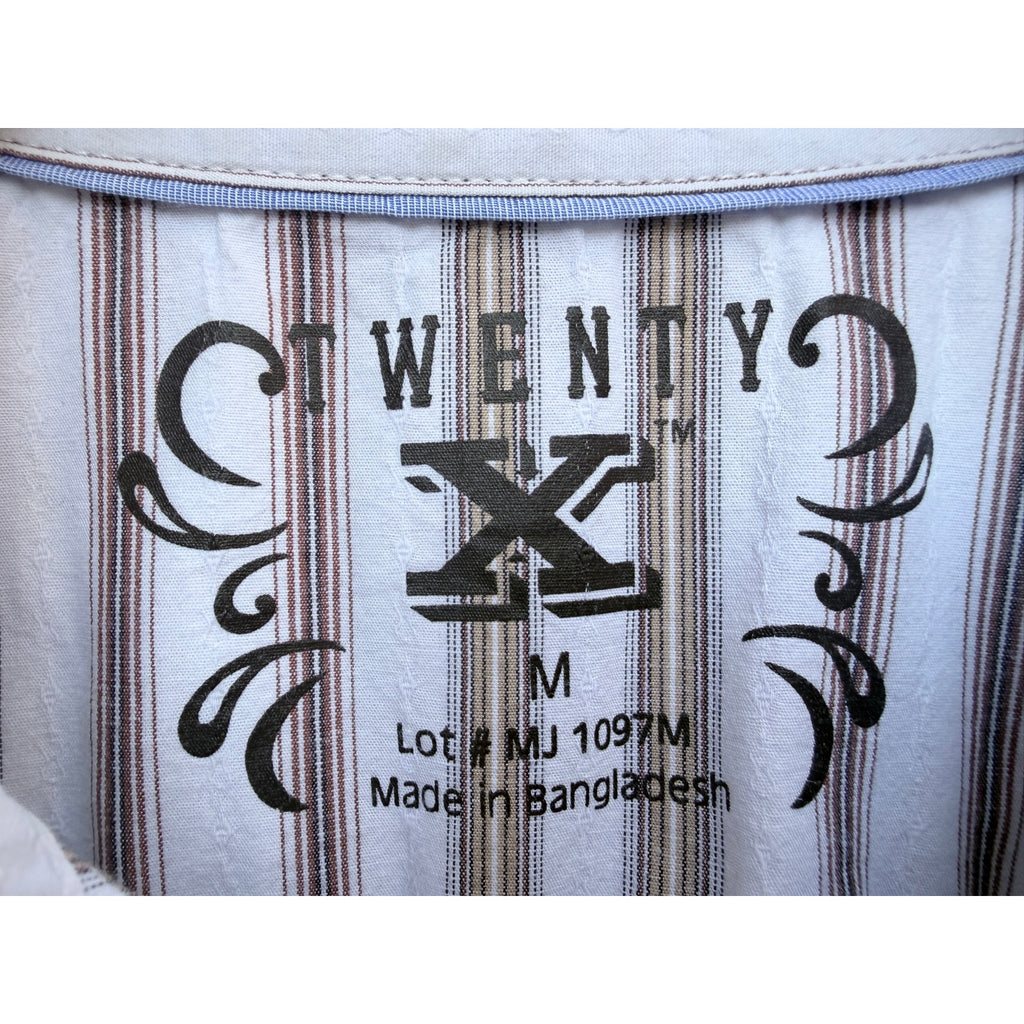 Twenty X Western Shirt Mens Medium White Striped Snap Button Cowboy Pearl Snap