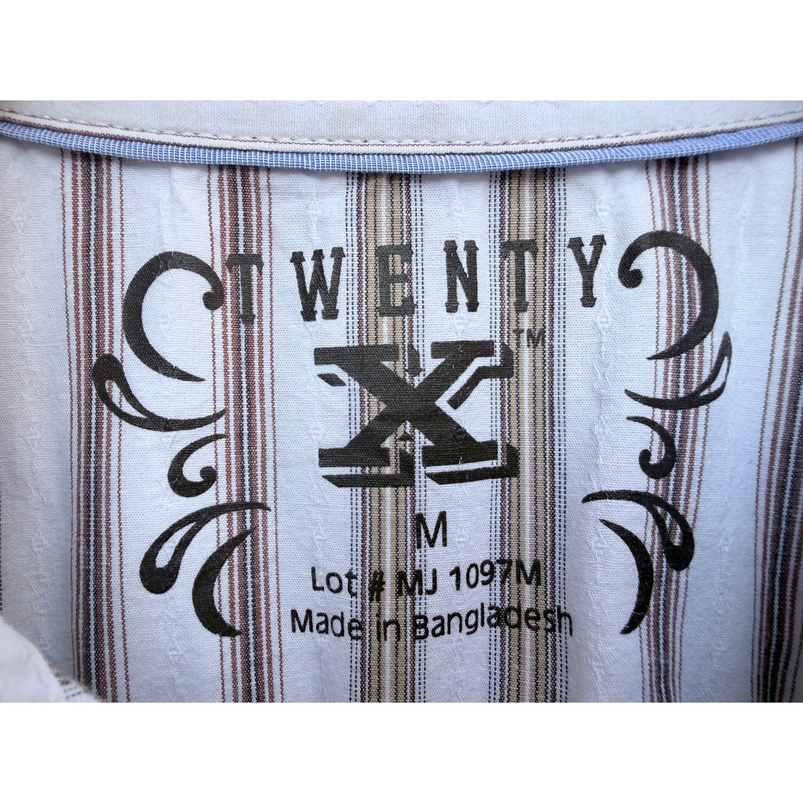 Twenty X Western Shirt Mens Medium White Striped Snap Button Cowboy Pearl Snap