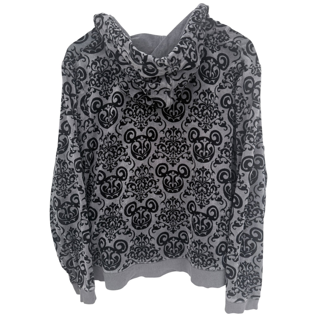 Disney Parks Mickey Mouse Hoodie Womens 2X Gray Black Velour Zip Up Jacket