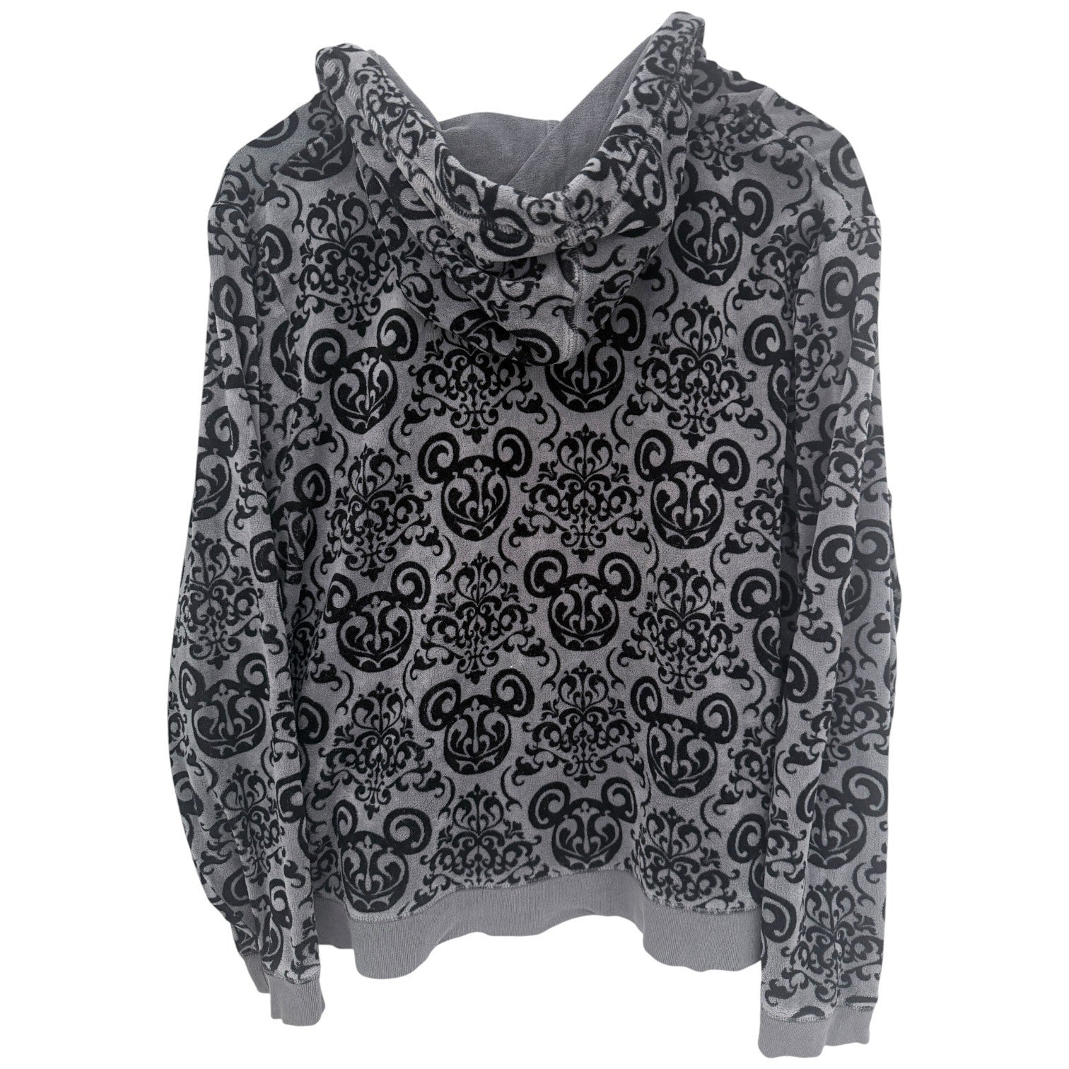 Disney Parks Mickey Mouse Hoodie Womens 2X Gray Black Velour Zip Up Jacket