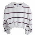 Athleta Womens Small White Purple Striped Cropped Crewneck Sweatshirt