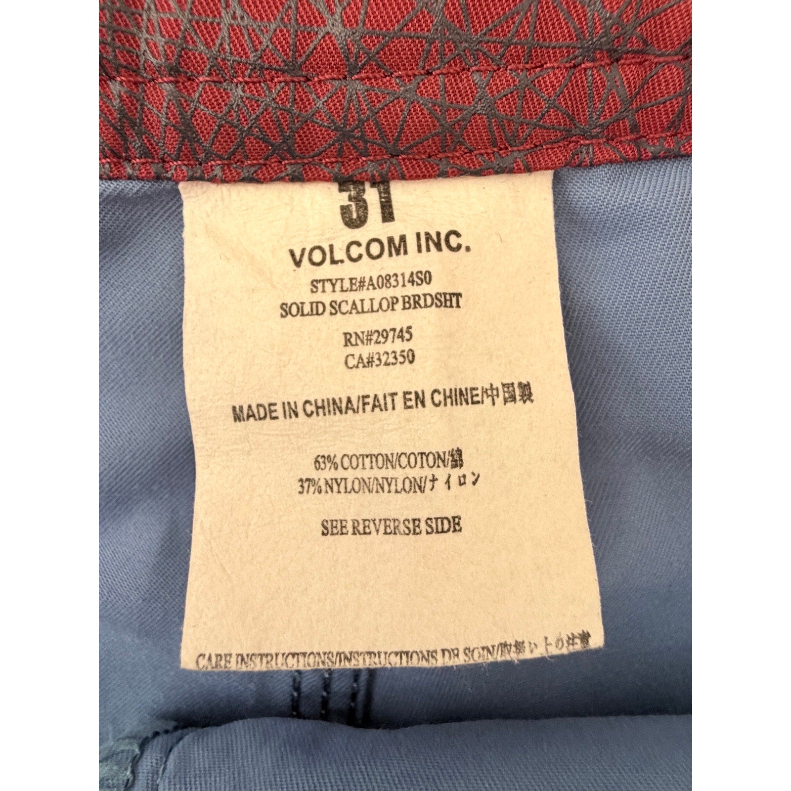 Volcom Board Shorts Mens 31 Blue Red Surf Swim Trunks