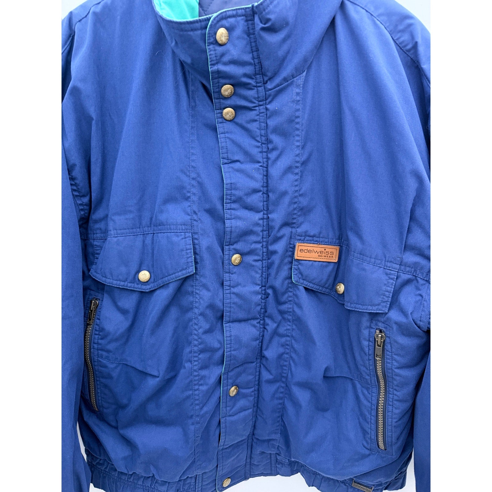 Edelweiss Skiwear Jacket Mens Medium Blue Green Vintage Ski Coat Snap Front