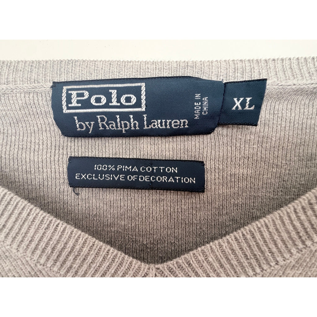 Polo Ralph Lauren Sweater Mens XL Beige V Neck Pima Cotton Pullover Classic Pony
