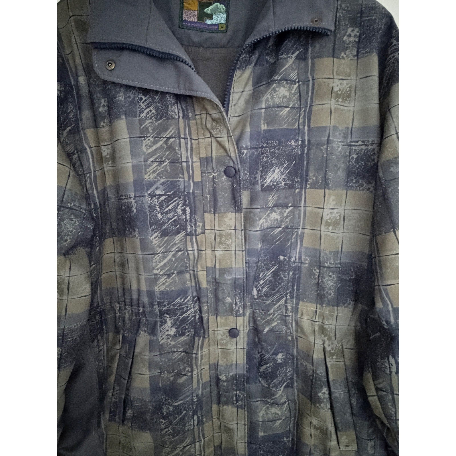 Forrester's Vintage Jacket Mens Medium Blue Gray Abstract Plaid Portland Oregon