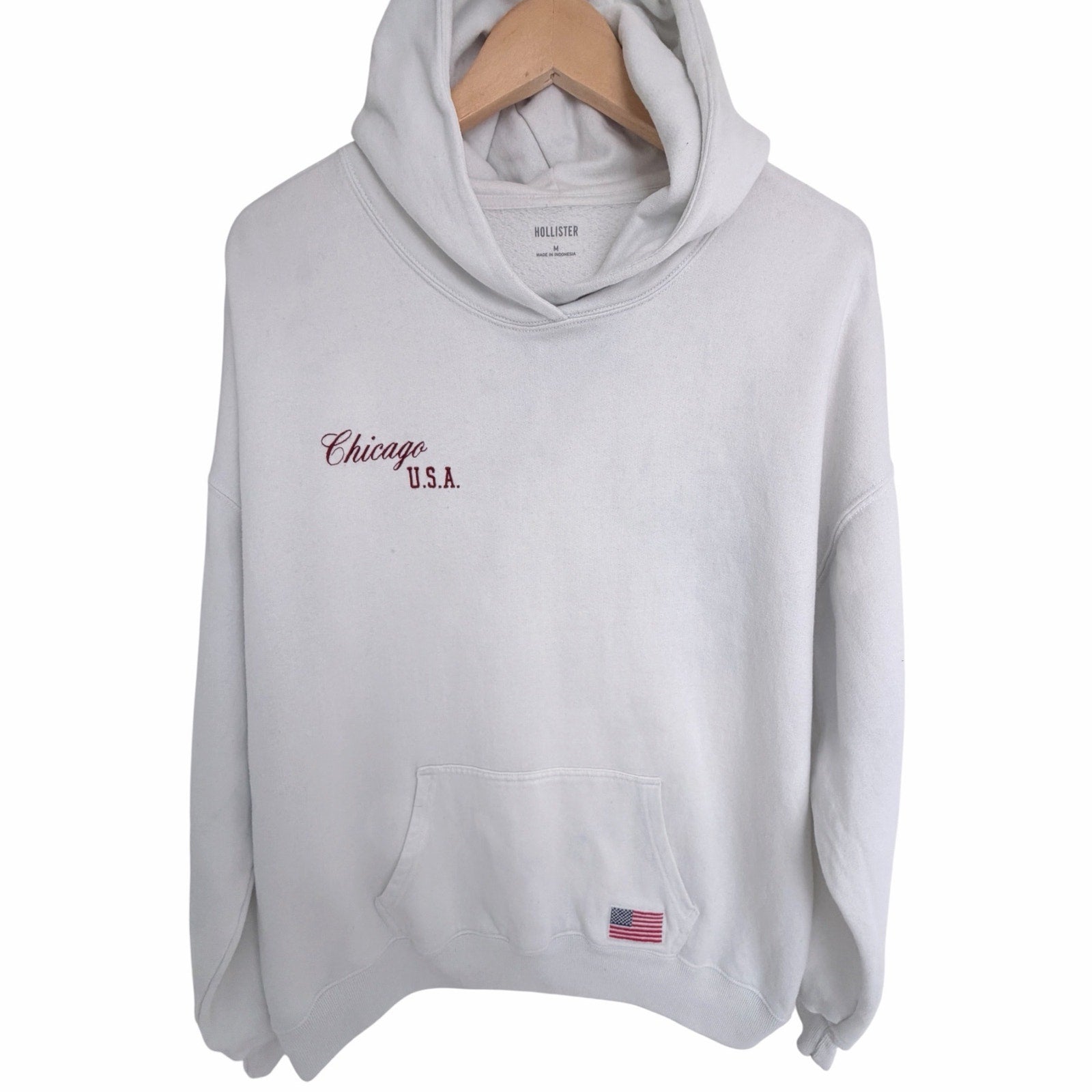 Hollister Chicago USA Aloha Hoodie Womens Medium White Oversized Pullover