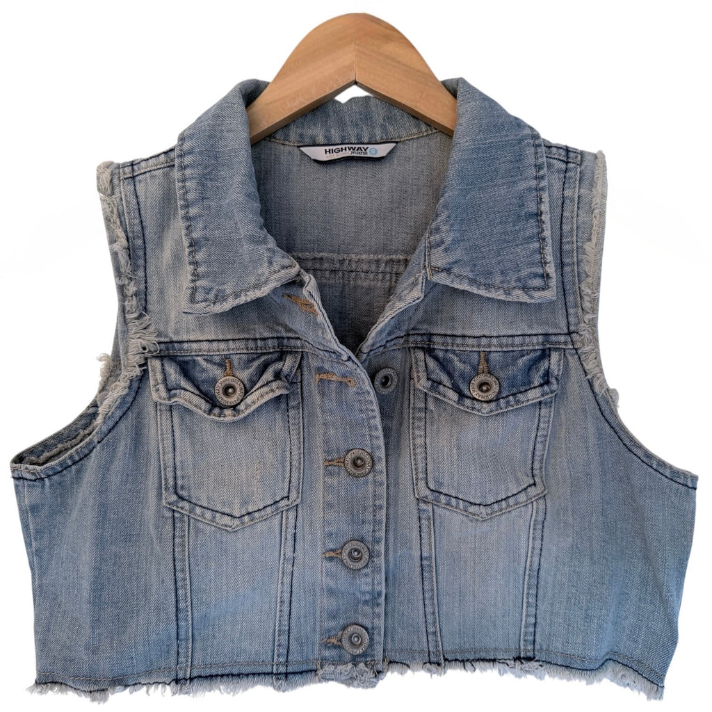 Highway Jeans Denim Vest Womens Small Blue Cropped Button Front Raw Hem