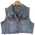 Highway Jeans Denim Vest Womens Small Blue Cropped Button Front Raw Hem