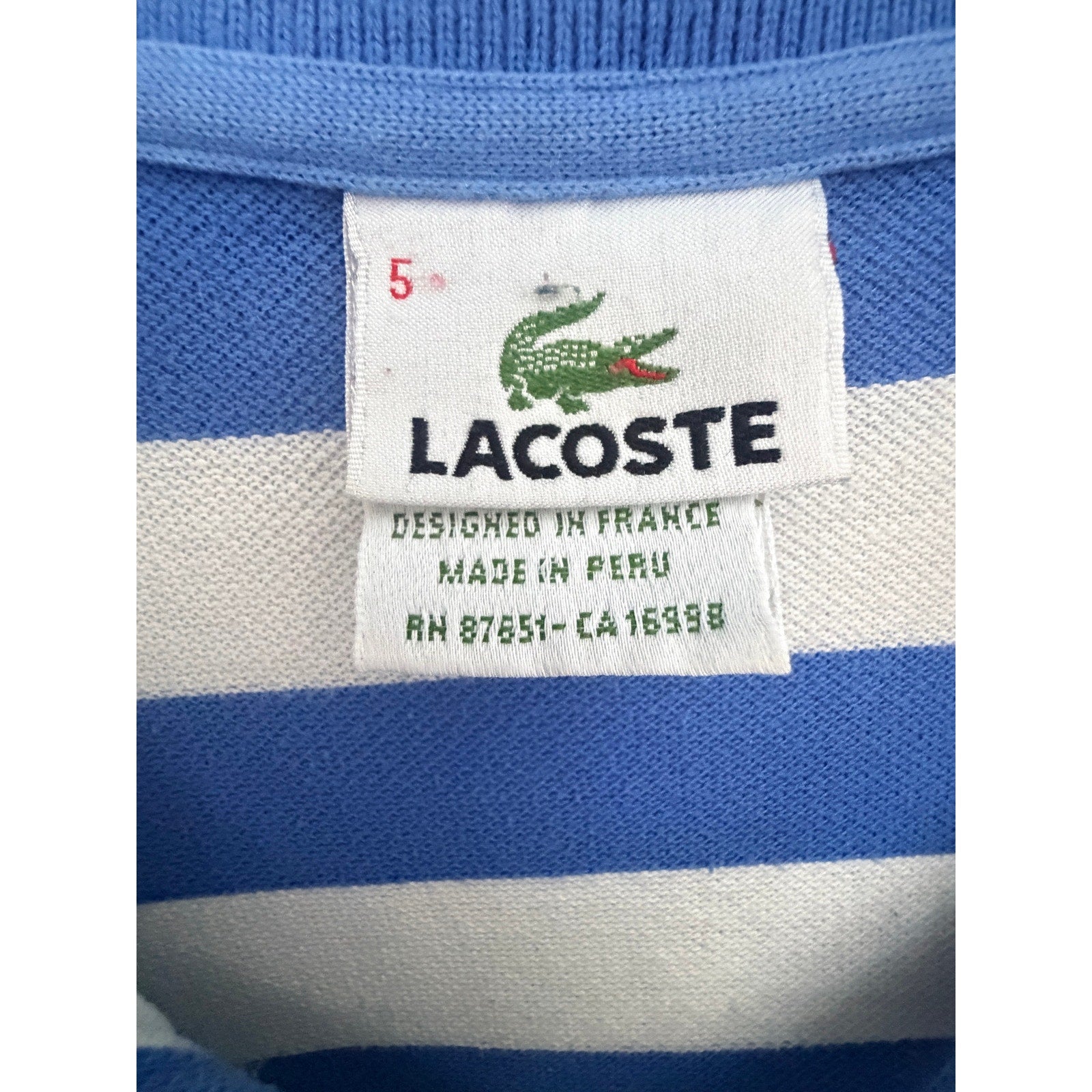 Lacoste Blue Gray Striped Pique Polo Shirt Mens Large
