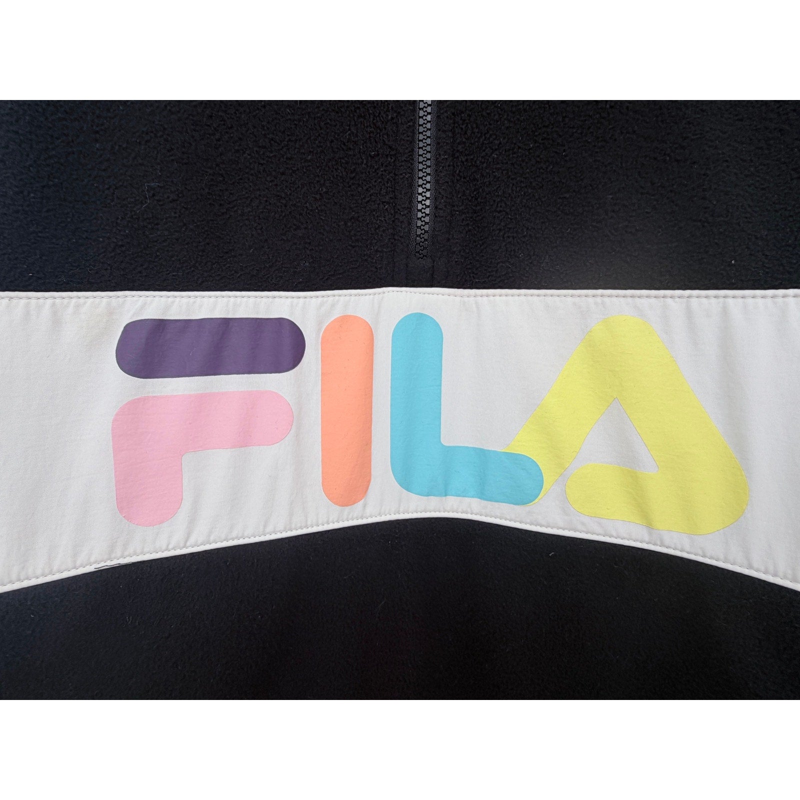 Fila Quarter Zip Fleece Pullover Mens XXL Black Colorblock Spell Out Jacket