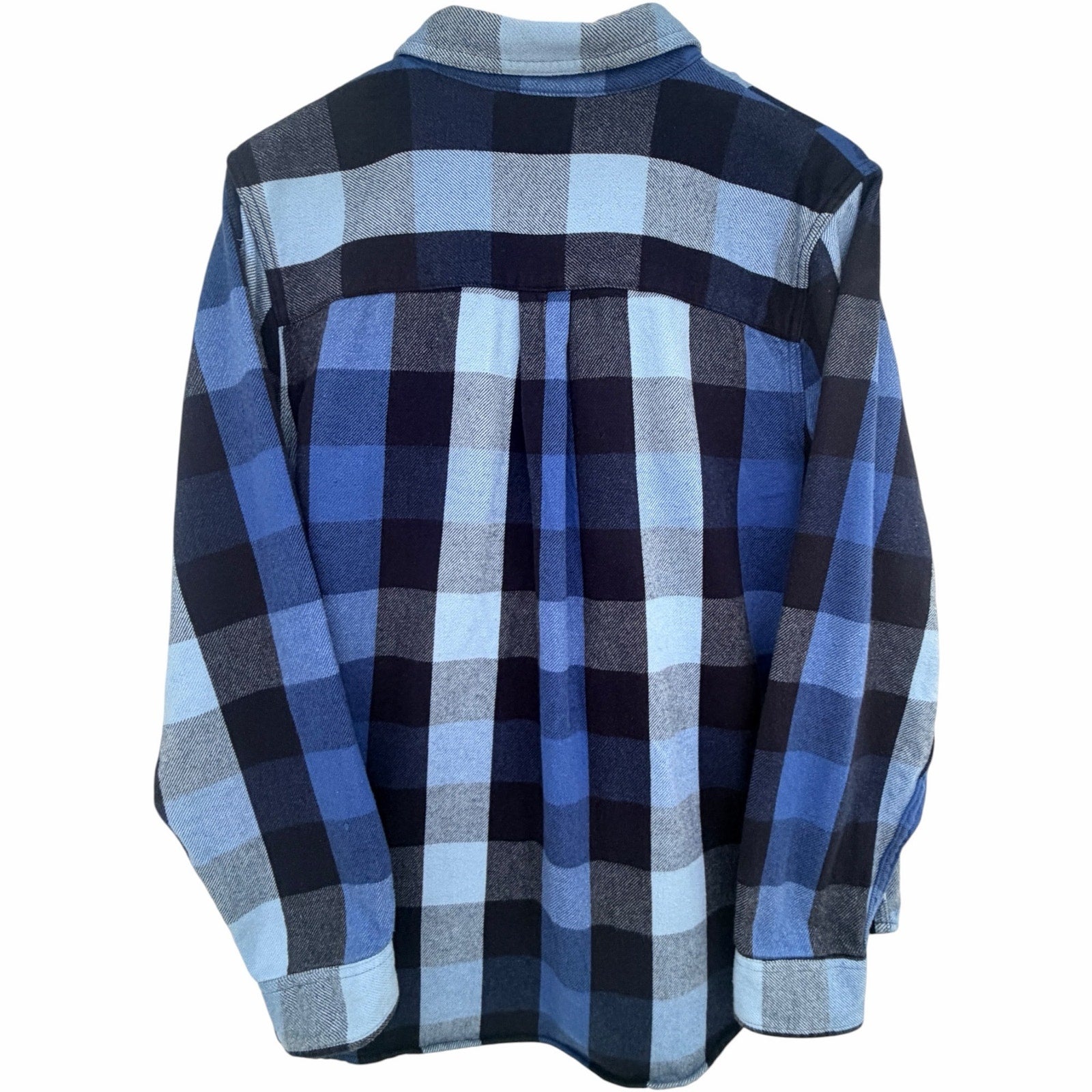 L.L.Bean Women's Blue Plaid Organic Cotton Flannel Large