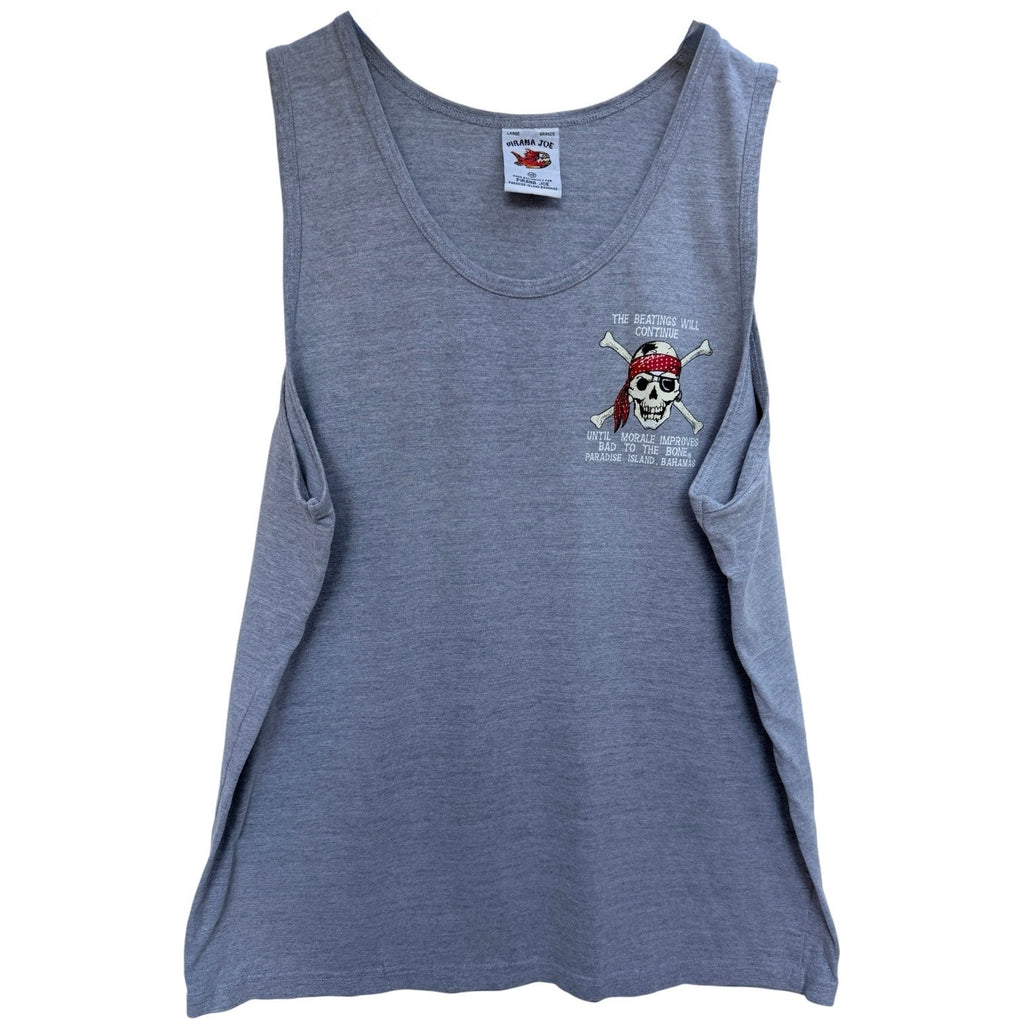 Pirana Joe Skull Graphic Tank Top Mens Large Gray Bahamas Pirate Sleeveless