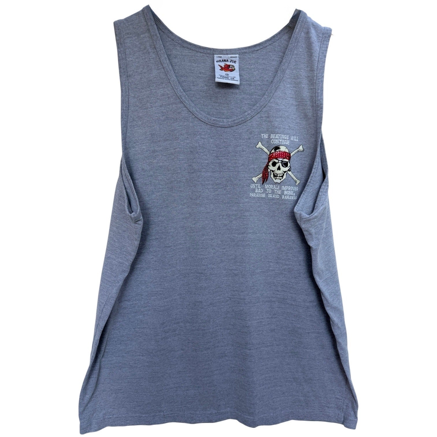 Pirana Joe Skull Graphic Tank Top Mens Large Gray Bahamas Pirate Sleeveless