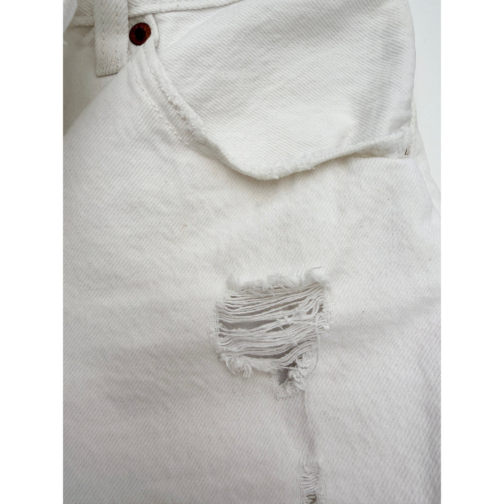 Levis 501 Denim Shorts Womens Size 28 White Distressed Cutoff Jean Shorts