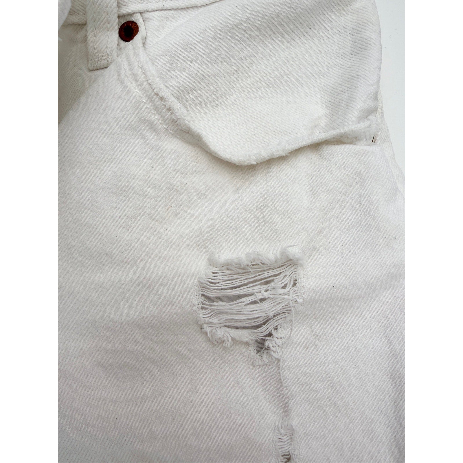Levis 501 Denim Shorts Womens Size 28 White Distressed Cutoff Jean Shorts