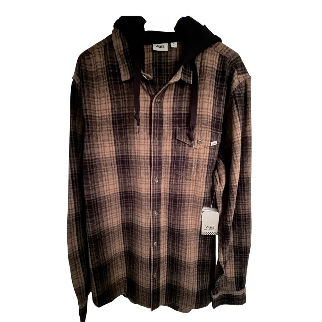 Vans Double Fusion Hooded Flannel Shirt Mens XL Brown Plaid NWT