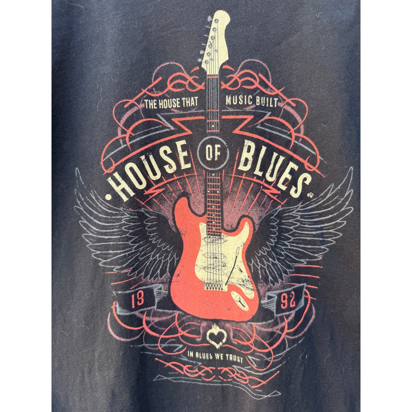 House of Blues Graphic T Shirt Mens Large Black Guitar Music Venue Tee